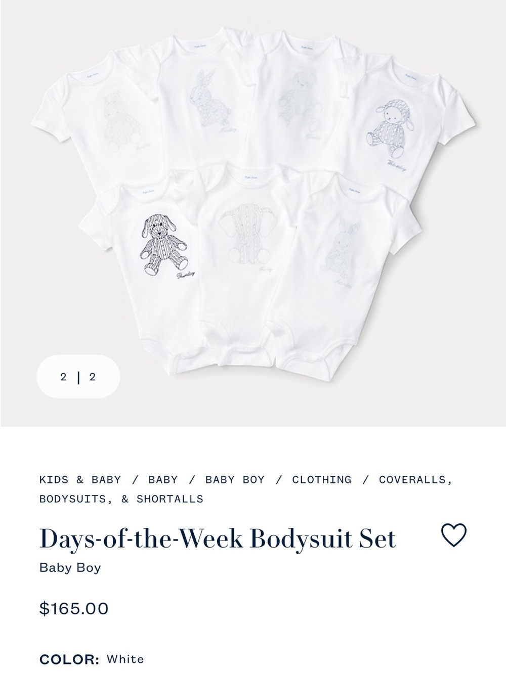 Ralph Lauren 3-6mo Embroidered Animal Print Days of Week Bodysuits (missing 2)